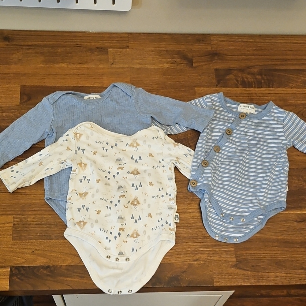 RabbitBear  Blue and Cream Kids Bodysuit Trio